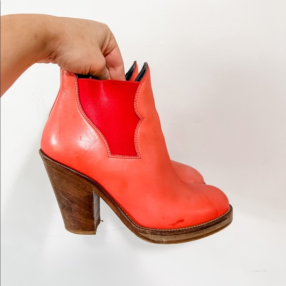 Acne Studios Star Boot Red Leather Heels Ankle Bootie - Picture 2 of 7